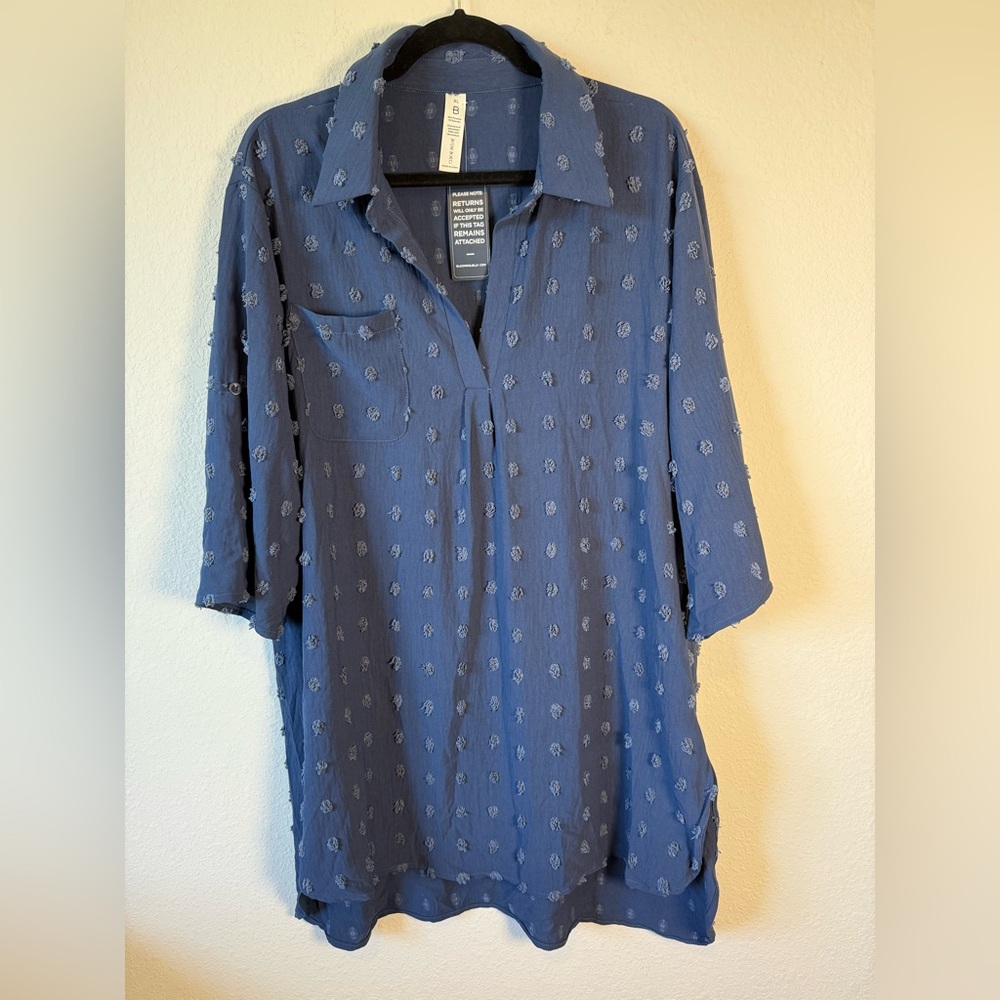 Blooming Jelly Blue Sheer Swim Cover Up Tunic XL Hi Low Beach NWT